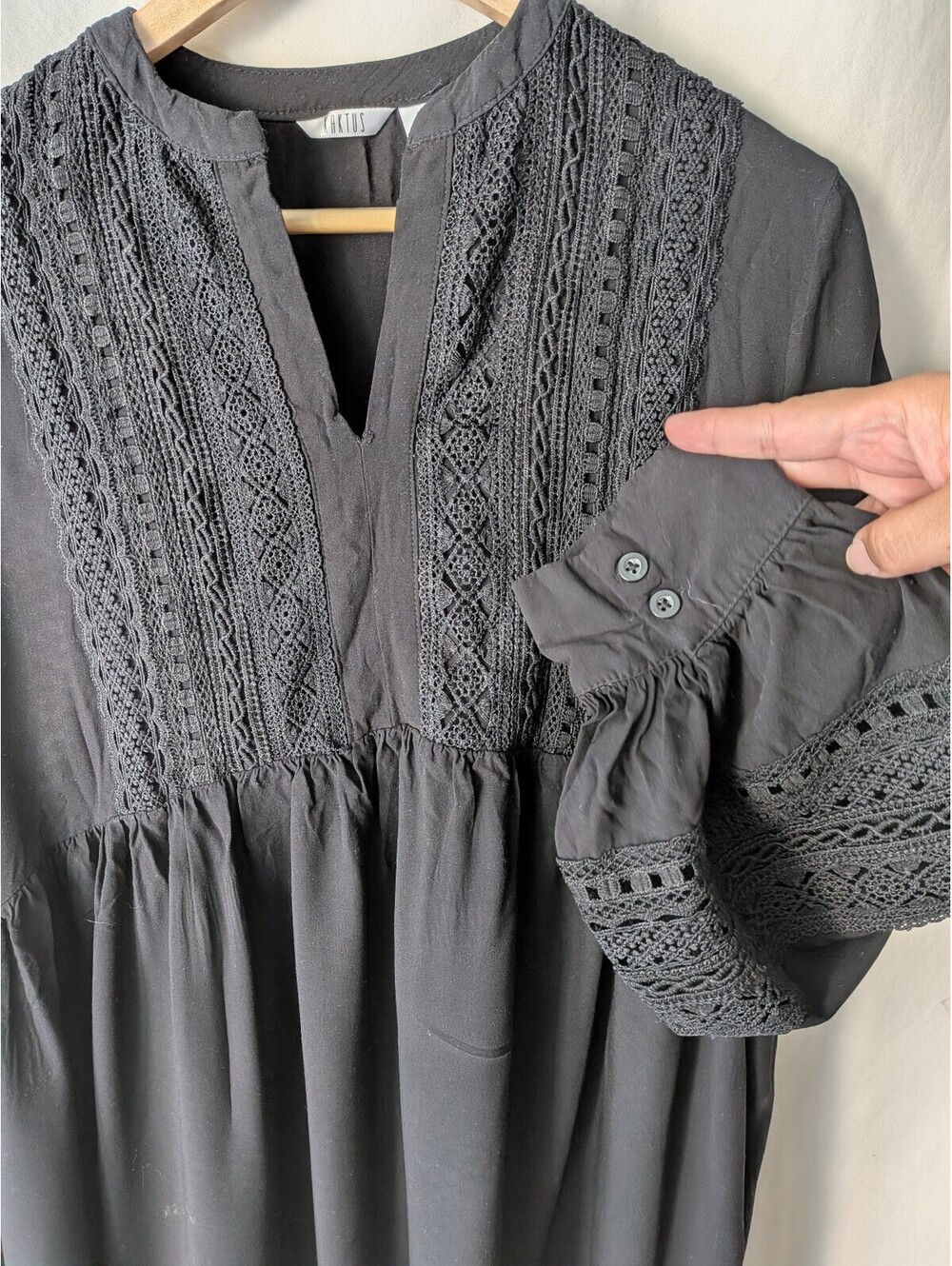 black embroidered peasant blouse top oe mini dress - Picture 4 of 6